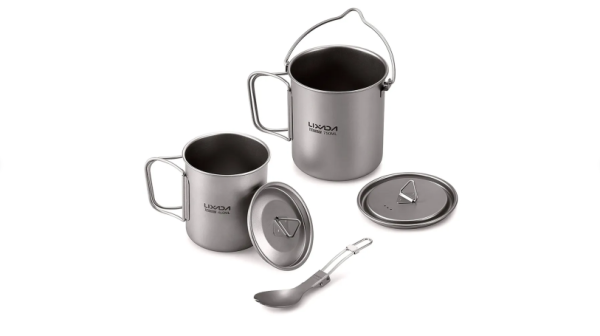 Титановая чашка750 мл,кружка 450 мл и спорк (набор 3 предмета),Lixada Титановая чашка750 мл,кружка 450 мл и спорк (набор 3 предмета),Lixada